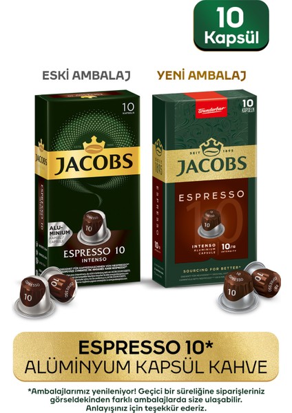 Espresso 10 Intenso Nespresso Uyumlu Alüminyum Kapsül Kahve 10 Adet X 3 Paket