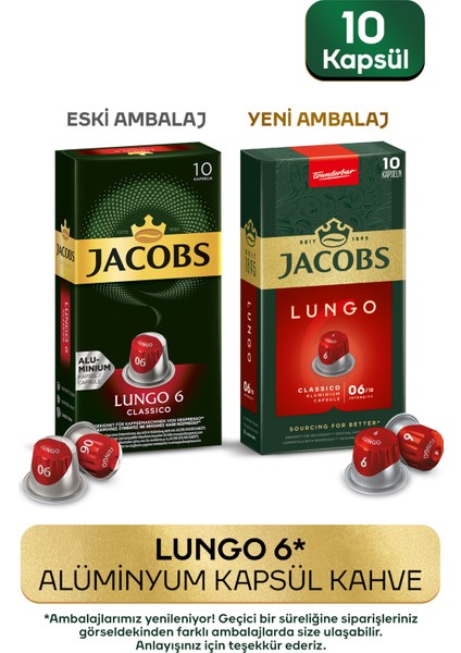 Lungo 6 Classic Nespresso Uyumlu Alüminyum Kapsül Kahve 10 Adet X 5 Paket