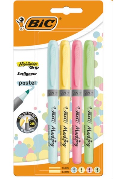 Marking Highlighter Grip Fosforlu Kalem Pastel Renkler 4'lü