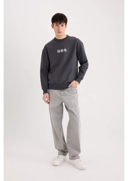 Boxy Fit Bisiklet Yaka Sırt Baskılı Sweatshirt E3206AX24WN