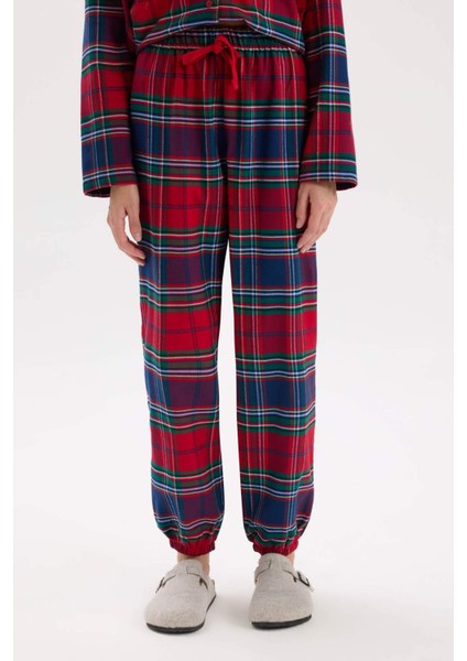 Yılbaşı Temalı Beli Lastikli Ekose Desenli Flanel Pijama Altı-Fall in Love X9052AZ24WN fırsatları