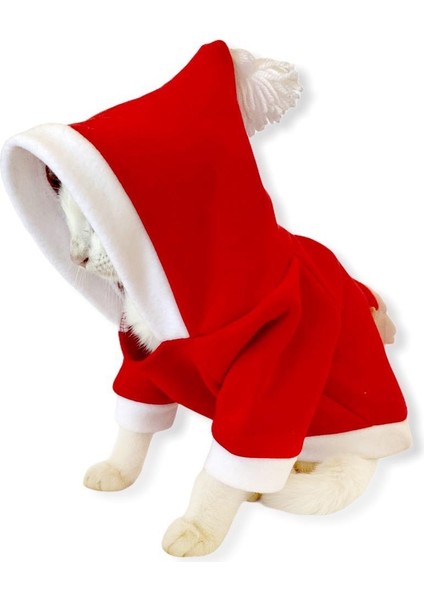 Santa Neo Kapşonlu Polar Noel Yılbaşı Kedi Sweati Kırmızı L indirimleri