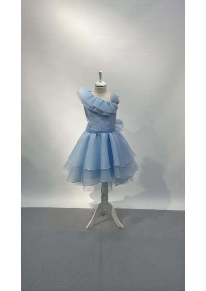 Kız Çocuk Abiye Mavi Kalp Tokalı Tek Omuz Detaylı Abiye Elbise 6-10 Yaş fırsatları