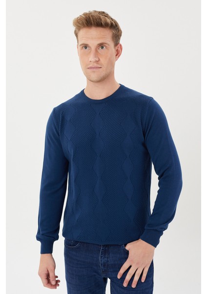 Zincir Desenli Regular Fit Triko Kazak- T-1292