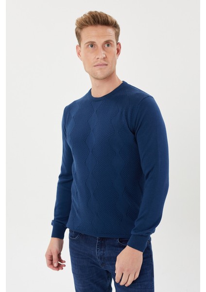 Zincir Desenli Regular Fit Triko Kazak- T-1292