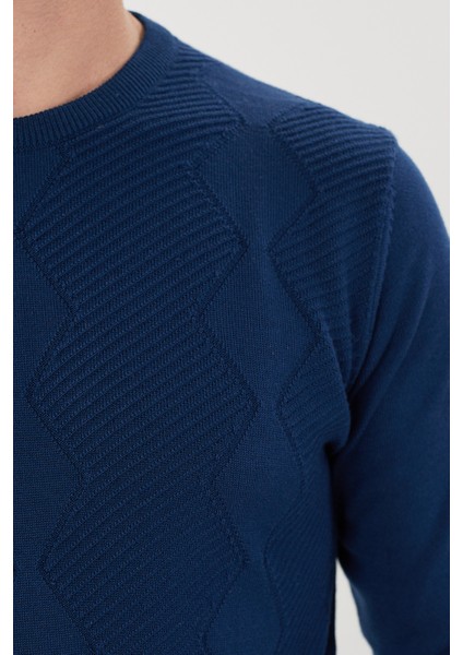Zincir Desenli Regular Fit Triko Kazak- T-1292