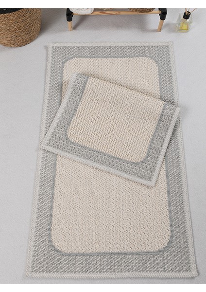 Naturel Pamuklu Kilim Yıkanabilir Banyo Paspası Seti 2'li Klozet Takımı 60 x 100-50 x 60 cm 7034