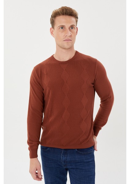 Zincir Desenli Regular Fit Triko Kazak- T-1292