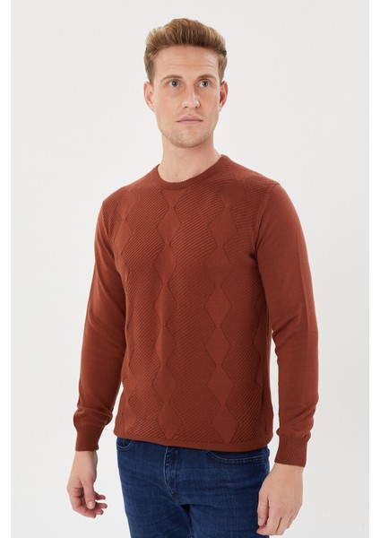 Zincir Desenli Regular Fit Triko Kazak- T-1292