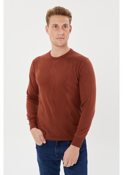 Zincir Desenli Regular Fit Triko Kazak- T-1292