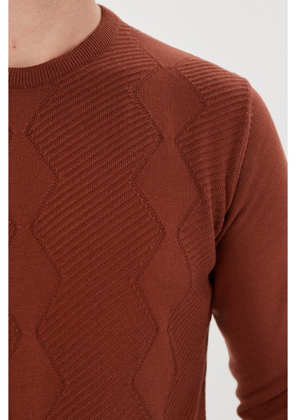 Zincir Desenli Regular Fit Triko Kazak- T-1292