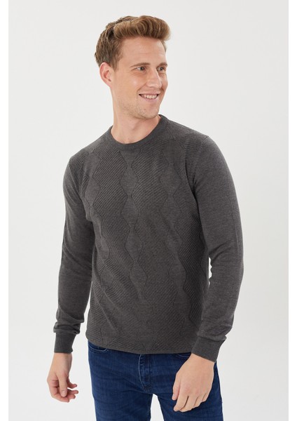 Zincir Desenli Regular Fit Triko Kazak- T-1292