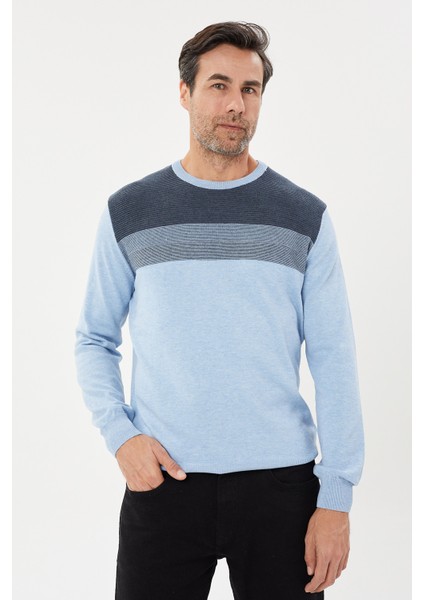 Çizgi Desenli Regular Fit Triko Kazak- T-1281