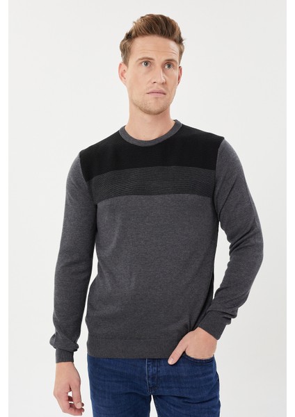 Çizgi Desenli Regular Fit Triko Kazak- T-1281