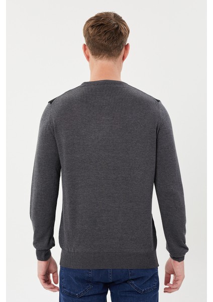 Çizgi Desenli Regular Fit Triko Kazak- T-1281