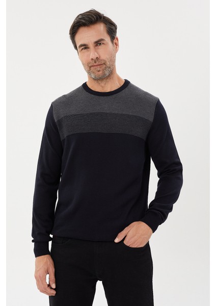 Çizgi Desenli Regular Fit Triko Kazak- T-1281