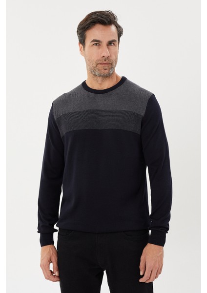 Çizgi Desenli Regular Fit Triko Kazak- T-1281