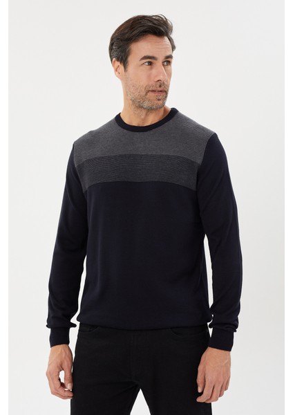 Çizgi Desenli Regular Fit Triko Kazak- T-1281