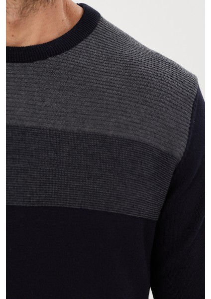 Çizgi Desenli Regular Fit Triko Kazak- T-1281