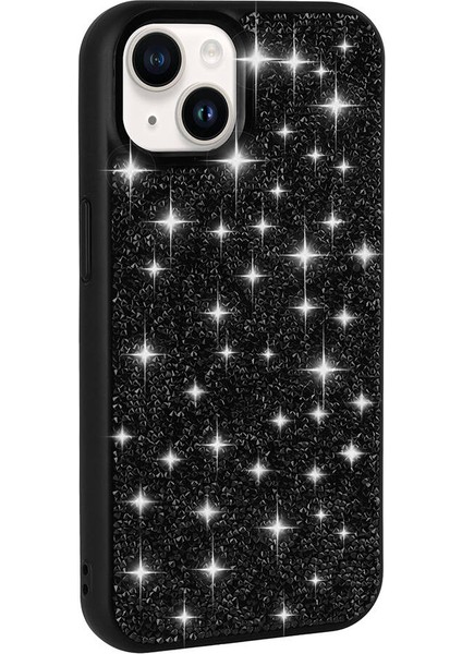 - Apple iPhone 14 - Kılıf Parlak Taşlı Tasarım Pırlanta Kapak - Siyah - T30654