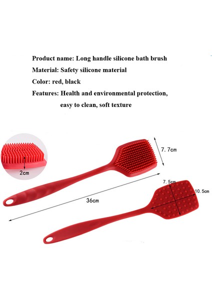 Kırmızı Stil Silikon Vücut Uzun Saplı Çift Taraflı Banyo Fırçası Geri Masajı Peeling Fırçası - 2'si 1 Arada Multifonksiyonel Fırça (Yurt Dışından) modelleri