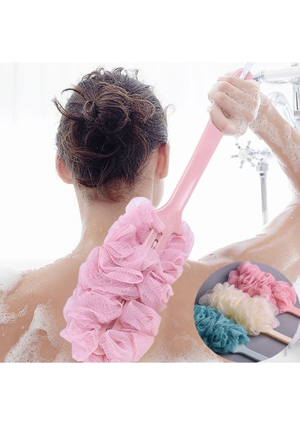 Pembe Tarzı Banyo Banyo Fırçaları Uzun Sap Askılı Yumuşak Fileli Sırt Vücut Duş Sünger Fırça Kurutma Peeling Temizleme Ekipmanı (Yurt Dışından) modelleri