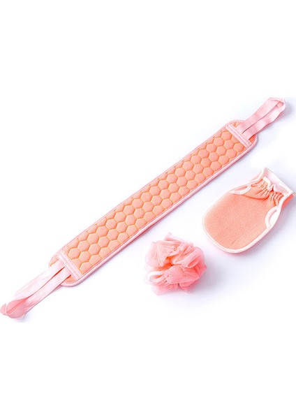 Pembe Tarzı Banyo ve Dezenfeksiyon Topu Seti Sünger Havlu Üç Parça Banyo Uzun Sırt Temizleme Havlusu Banyo Aksesuarları (Yurt Dışından)