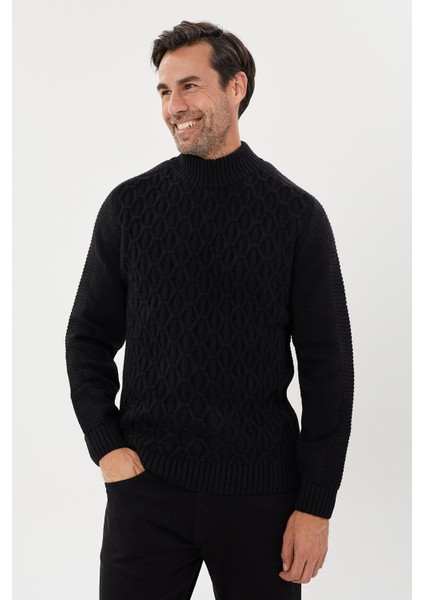 Petek Desenli Regular Fit Yün Kazak- T-5009