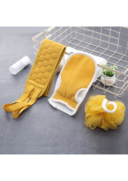 Sarı Stil 3 Adet Banyo Havlusu Banyo Fırçası Banyo Eldiveni Banyo Topu Sırtını Ovma Çamuru Soyulma Vücut Masajı Duş Uzatılmış Fırça Cilt Temizliği (Yurt Dışından)
