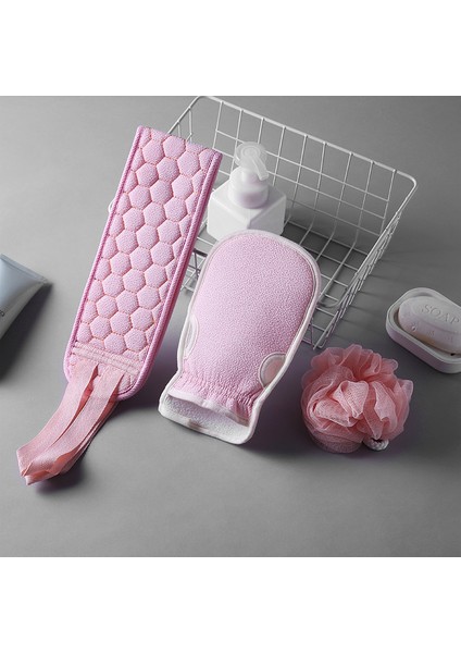 Pembe Tarzı 3 Adet Banyo Vücut Peeling Eldiveni Vücut Yıkama Peeling Fırçası Duş Geri Fırça Sıçrama Peeling Lekesi Çıkarıcı Banyo Havlu Seti (Yurt Dışından)