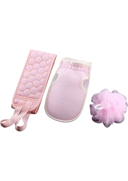 Pembe Tarzı Üç Parça Banyo Havlu Seti Banyo Aksesuarı Çamur Ovma Sırt Köpük Net Geri Çekme Şerit Banyo Topu ve Banyo Seti (Yurt Dışından)