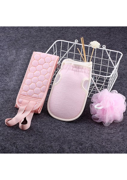 Pembe Tarzı Üç Parça Banyo Havlu Seti Banyo Aksesuarı Çamur Ovma Sırt Köpük Net Geri Çekme Şerit Banyo Topu ve Banyo Seti (Yurt Dışından) indirimleri