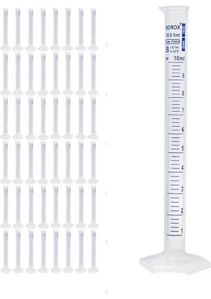 Plastik Mezür 10 ml Uzun Form Dereceli Silindir Mavi Skala 48 Adetlik Toptan Set