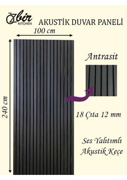 Mobilya Antrasit Akustik Duvar Paneli 100X240 Ahşap Duvar Paneli