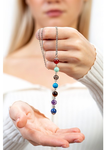 925 Ayar Gümüş Zincirli Çakra Doğaltaş Kombinli Kadın Başarı Kolyesi indirimleri