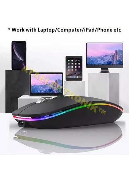 Ultra Slim Bluetooth Rgb Usb Mouse 2.4ghz Siyah Ledli 800 / 1200 / 1600dpi Şarjlı Kablosuz Mouse Rgb Led Işıklı Çift Modlu Kablosuz Ledli Şarj Edilebilir Sessiz Tıklama