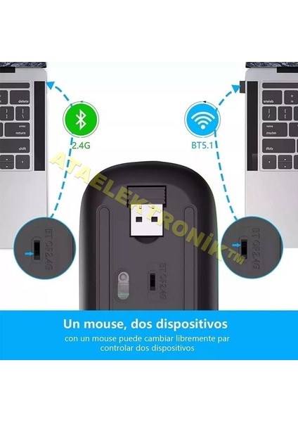 Ultra Slim Bluetooth Rgb Usb Mouse 2.4ghz Siyah Ledli 800 / 1200 / 1600dpi Şarjlı Kablosuz Mouse Rgb Led Işıklı Çift Modlu Kablosuz Ledli Şarj Edilebilir Sessiz Tıklama