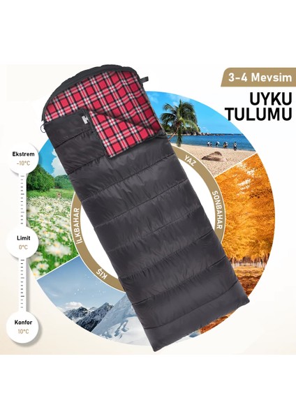 Uyku Tulumu, Flanel, Battaniye, Kamp Uyku Tulumu, 3 - 4 Mevsim, Yazlık - Kış Uyku Tulumu Haki