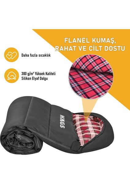 Uyku Tulumu, Flanel, Battaniye, Kamp Uyku Tulumu, 3 - 4 Mevsim, Yazlık - Kış Uyku Tulumu Haki