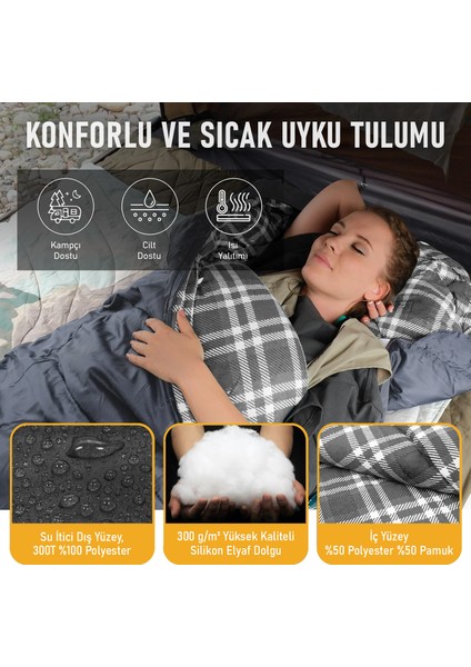 Uyku Tulumu, Flanel, Battaniye, Kamp Uyku Tulumu, 3 - 4 Mevsim, Yazlık - Kış Uyku Tulumu Haki