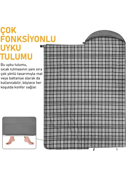 Uyku Tulumu, Flanel, Battaniye, Kamp Uyku Tulumu, 3 - 4 Mevsim, Yazlık - Kış Uyku Tulumu Haki