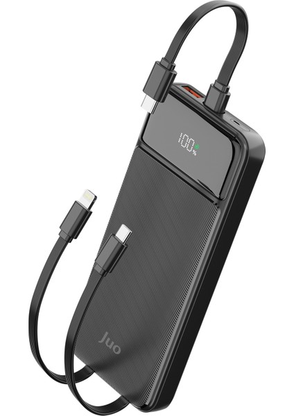 10000MAH 22.5W LED Ekranlı Lightning ve Type-C Kablolu Powerbank Taşınabilir Hızlı Şarj Cihazı Siyah