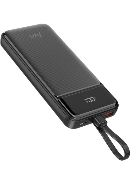 10000MAH 22.5W LED Ekranlı Lightning ve Type-C Kablolu Powerbank Taşınabilir Hızlı Şarj Cihazı Siyah
