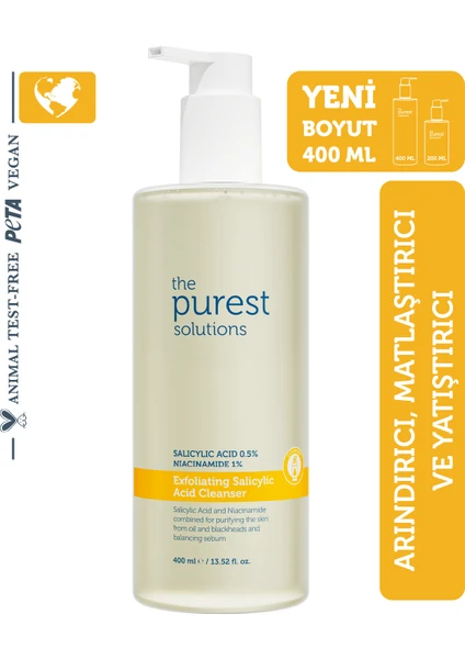 The Purest Solutions Siyah Nokta Karşıtı Yağlı ve Karma Ciltler Için Salisilik Asit Arındırıcı Temizleme Jeli 400 ml