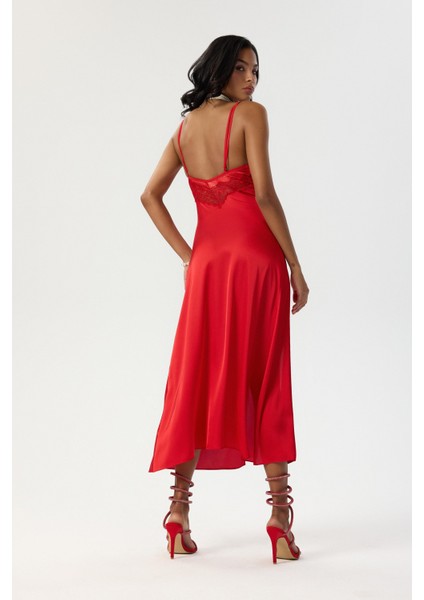 Eclatant Kırmızı Askılı Uzun Saten Gecelik fırsatları