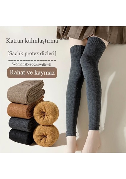 Kadife Kalınlaştırılmış Kadın Çorapları Havlu Diz Çorapları Diz Üstü Çoraplar Sonbahar ve Kış Sıcak Eski Soğuk Bacaklar Soğuğa Karşı Tayt ve Dizlikler (Yurt Dışından)