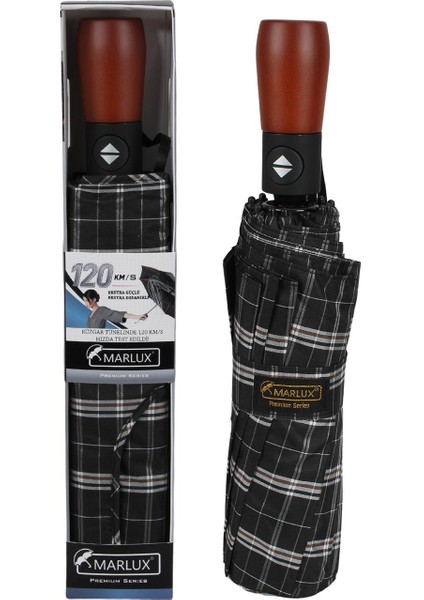 Ekstra Güçlendirilmiş Tam Otomatik Ahşap Sap Rüzgar Şemsiyesi 10 Fiber Tel Gri MPR2012E fırsatları