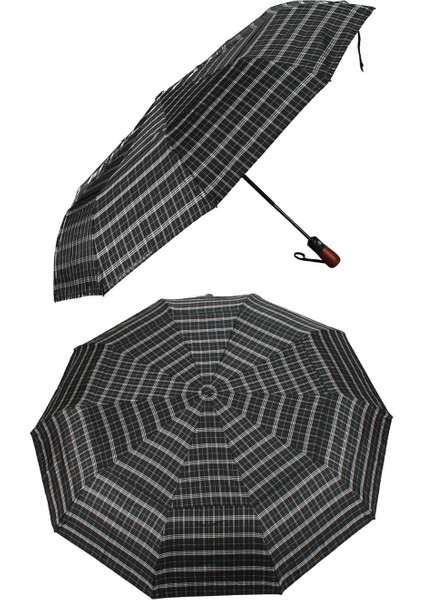 Ekstra Güçlendirilmiş Tam Otomatik Ahşap Sap Rüzgar Şemsiyesi 10 Fiber Tel Gri MPR2012E