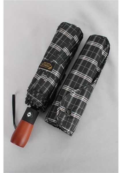 Ekstra Güçlendirilmiş Tam Otomatik Ahşap Sap Rüzgar Şemsiyesi 10 Fiber Tel Gri MPR2012E indirimleri