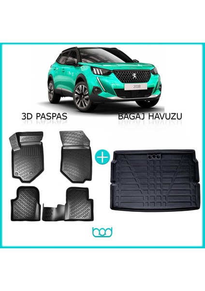 Peugeot 2008 3D Havuzlu Paspas ve Bagaj Havuzu Seti 2020-SONRASI Üst Kısım